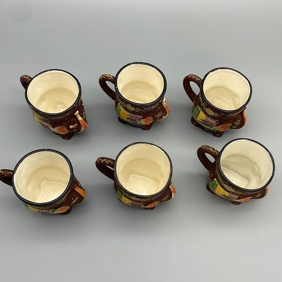 1920s Japanese Satsuma 6 Elephant Tea Cups Hand Painted Porcelain Figurine - Picture 9 of 15